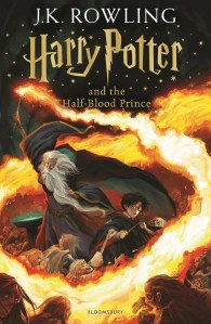 Cover of 'Harry Potter and the Half-Blood Prince' by J.K. Rowling, featuring characters in a dramatic scene with swirling flames.