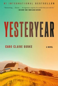 Book cover of 'Yesteryear' by Caro Claire Burke, featuring a landscape with a barn and fields, showcasing a colorful gradient background.